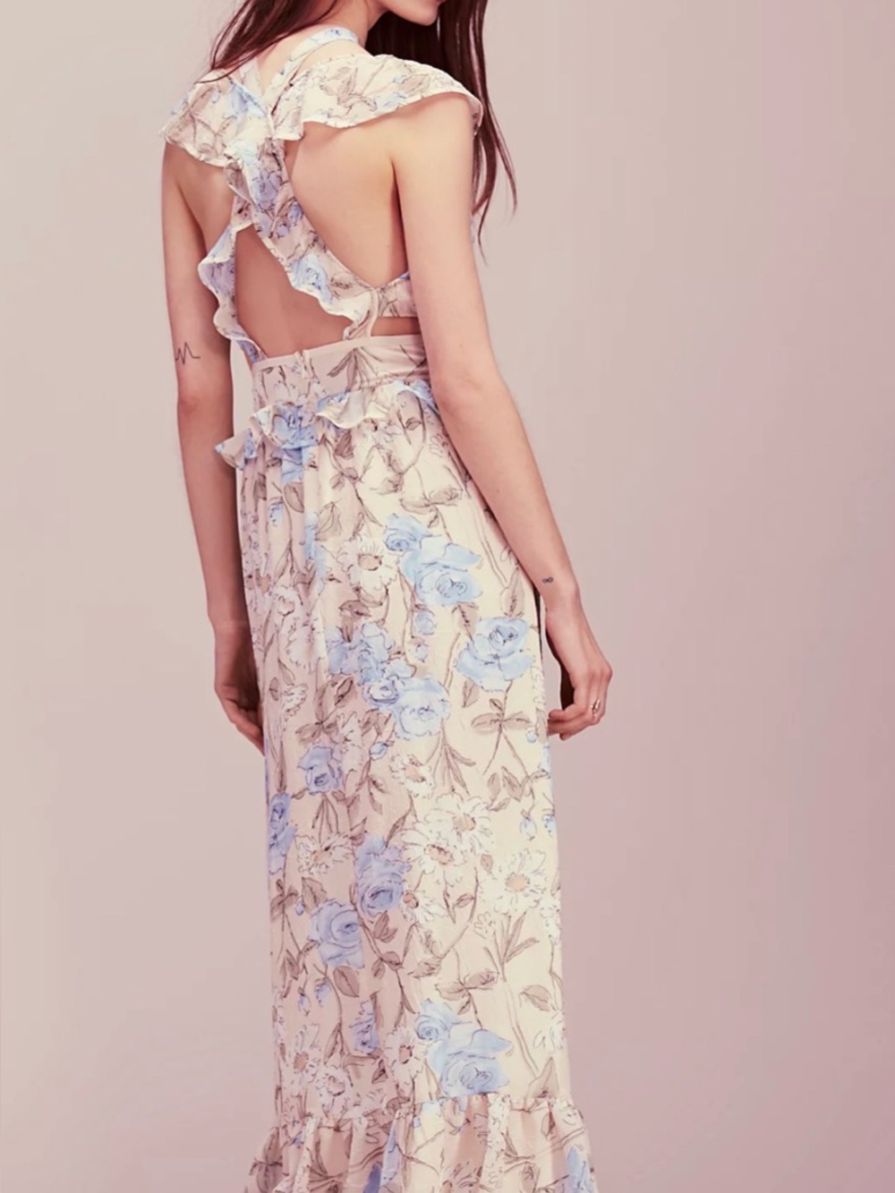For Love and Lemons Floral Ruffle Maxi Dress